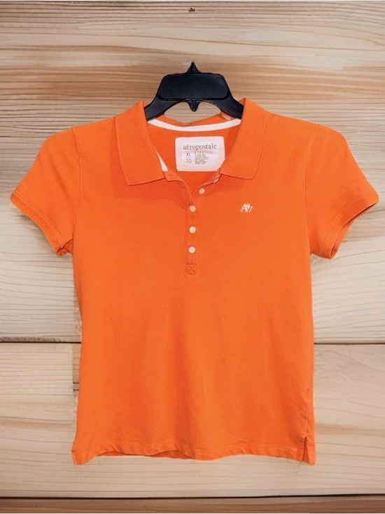 Aeropostale Tops - Aeropostale Orange and White Stretch Button-Down Polo Shirt -XL-EC